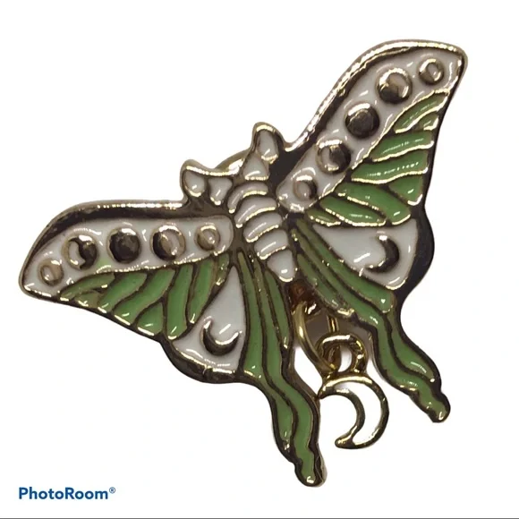 Pale Luna Moth W Lunar Cycle Moon Charm Flair pin - Picture 3 of 3